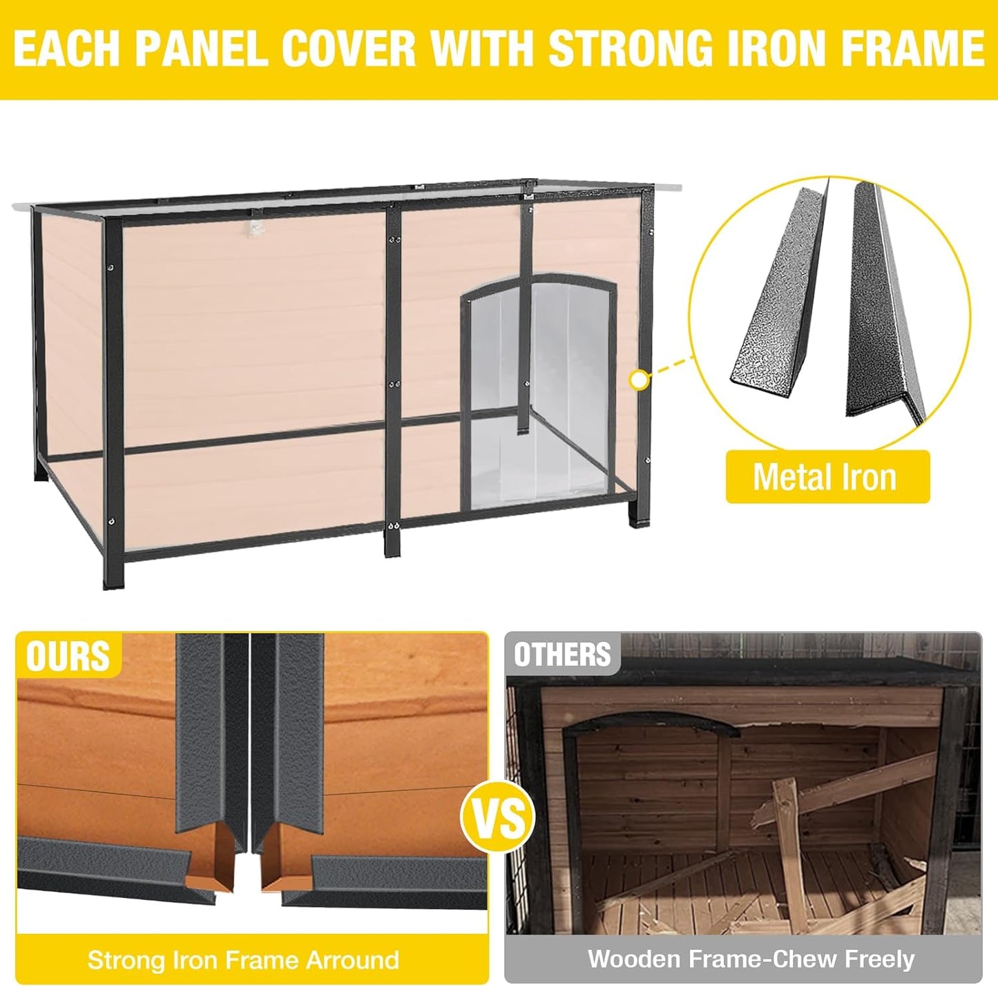 Aivituvin Dog House Outdoor 59" Extra Large Insulated Dog Kennel with Movable Insulation Liner,All-Around Iron Frame
