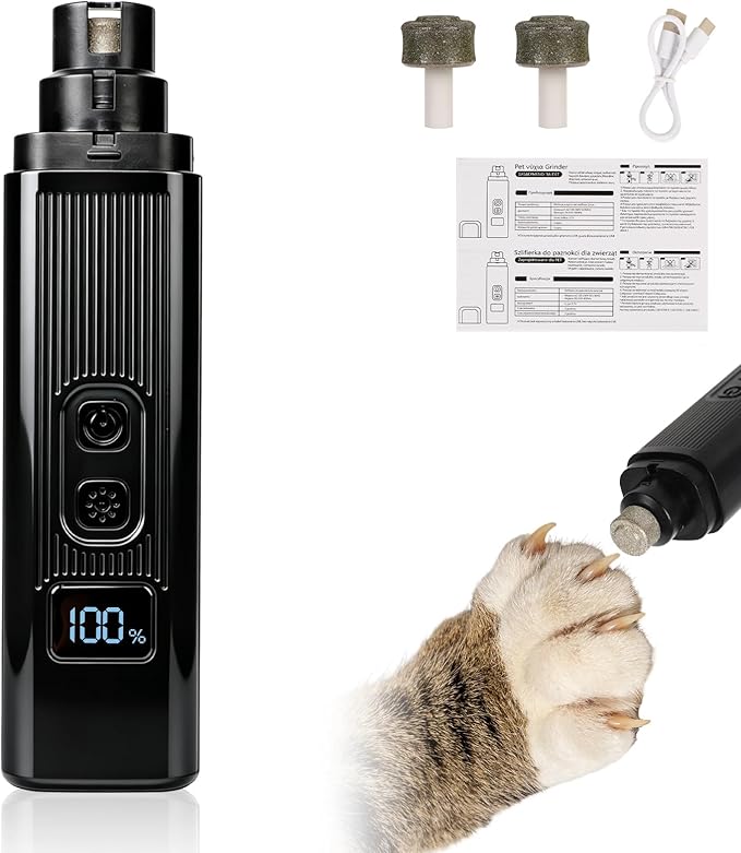Safe Cut Cat Nail Trimmer,Two Adjustable with 360° Grinding Settings,Cat Nail,Dog Nail Trimmers,Low-Vibration Ultra-Quiet,Powerful Enough for All Dogs/Cats(Black)