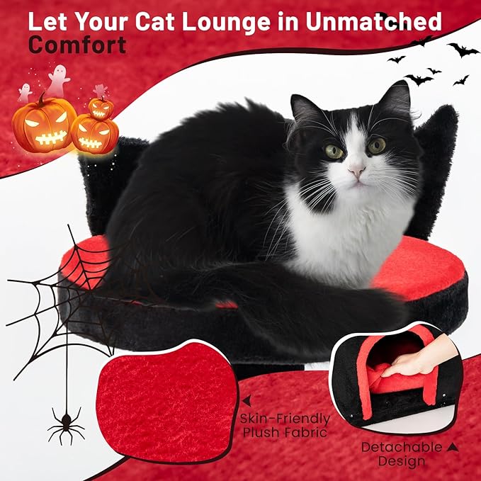 Tangkula Gothic Cat Tree, 53 Inch Black Cat Tower with Coffin Bed, Condo, Scratching Posts, Spider Pompom & Spring Balls, Halloween Pet Furniture, Spooky Goth Cat Tree for Indoor Cats