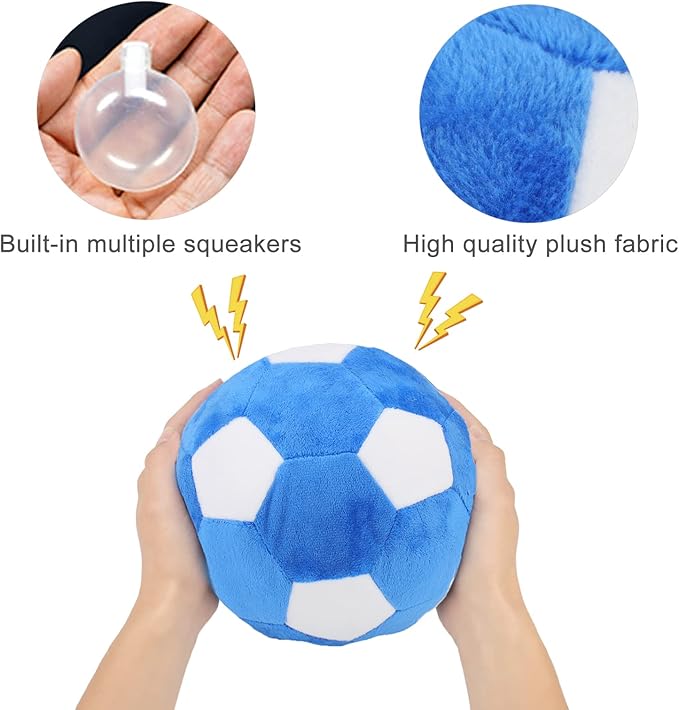 Dog Toys Balls, Pet Chew Toy Stuffed with Fluffy, Funny & Cute Interactive Play Dog Squeak Toy, Durable Indoor Outdoor Dog Puzzle Toys Soft Plush Football for Medium and Large Dogs Breeds, 7in