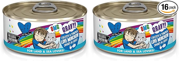 Weruva B.F.F. OMG - Best Feline Friend Oh My Gravy!,Love Munchkin! with Chicken & Pumpkin in Gravy Cat Food,5.5oz Can,(Pack of 16)