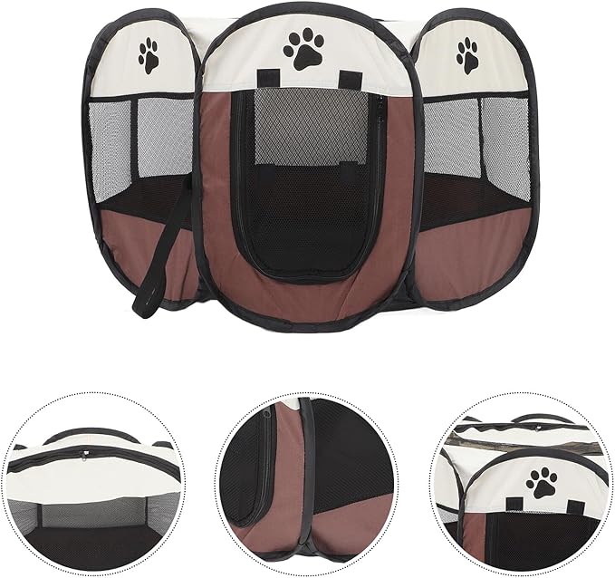 KALLORY Portable Pet Playpen Octagonal Soft Puppy Playpen Folding Oxford Fabric Small Dog Crate with Zipper Mesh Door Indoor Outdoor Exercise Pen for Puppies and Small Dogs