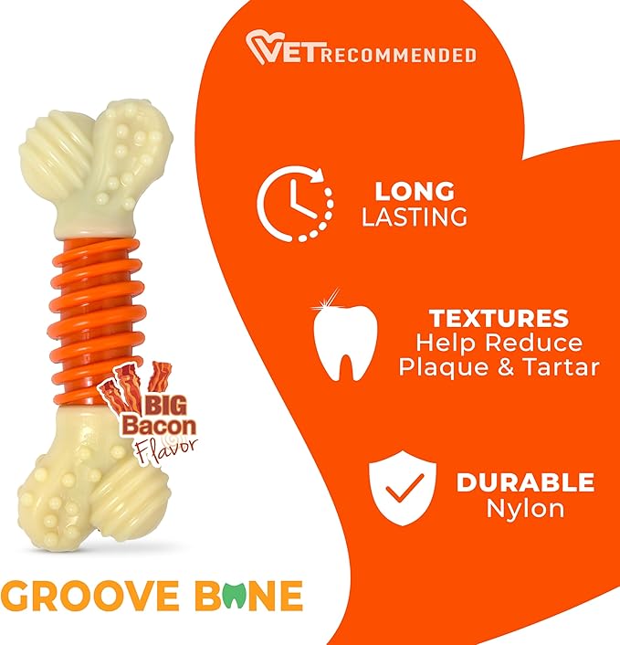Nylabone PRO Action Dental Bone Power Chew Toy for Dogs, Dog Toys for Aggressive Chewers, Bacon Flavor, Large - Up to 50 lbs, 1 Count