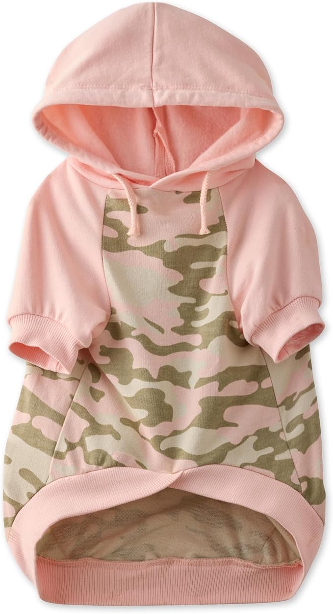 Pet Passion Rocky – The Original Lightweight Hooded Tee 100% Organic Cotton Dog Hoodie Pet Coat Sweater for All Sized Dogs, Pink Half Camo, Small (10-25 lbs)