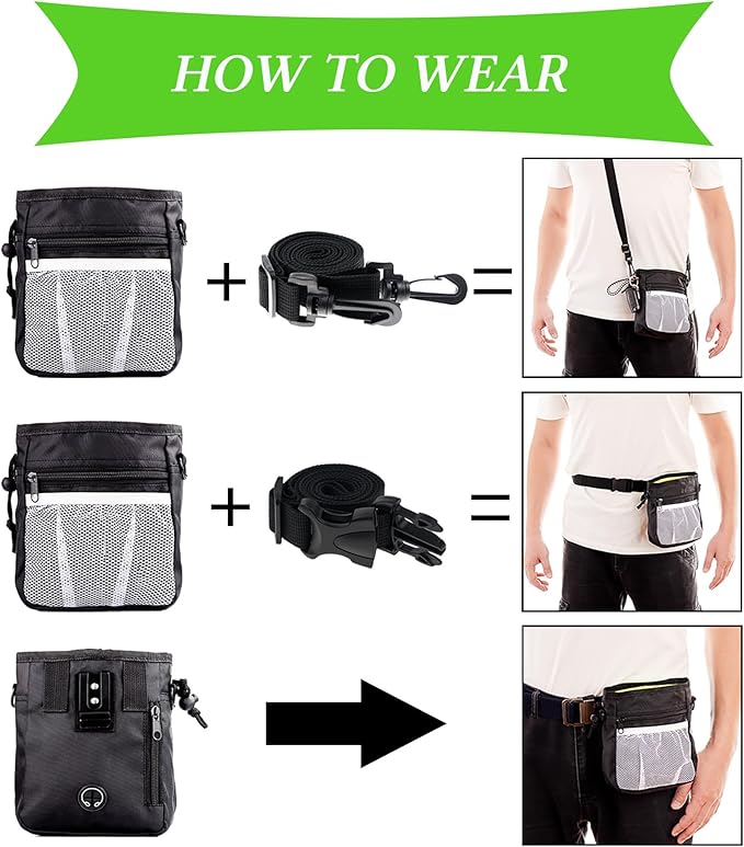 STMK Dog Treat Pouch Dog Clicker Training Kit, Dog Training Treat Pouch Dog Clicker for Training, 3 Ways to Wear Easily Carries Treat Pouches for Pet Training (Black)