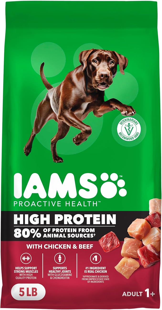 IAMS Proactive Health High Protein Dry Dog Food with Chicken & Beef, 5 lb. Bag