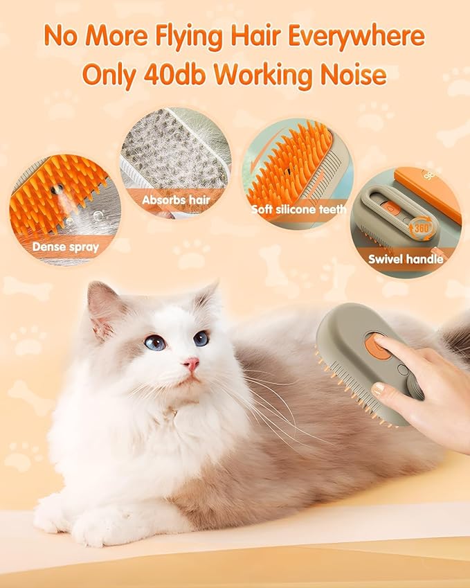 Pet Steam Brush, 2026 Upgrade 3 in 1 Self Cleaning Steam Cat Brush Pet Spray Comb, Anti-Static Pets Grooming Spray Brushes with Massage Cleaning Shedding for Long Short Haired Cats Dogs (White)