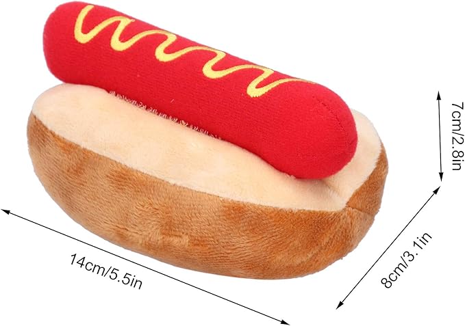 Jeanoko Hot Dog Toy Exquisite Design Food Shape Stuffed Toy Squeezable Soft Plush Dog Toy Soft Plush Hot Dog Shape for Cats Dogs