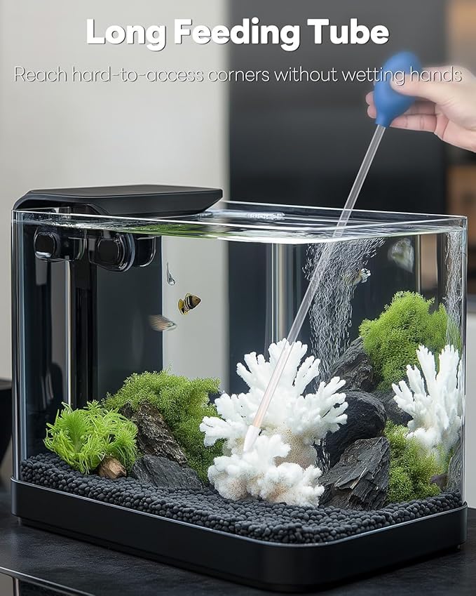 Pawfly Aquarium Coral Feeder 13.7 Inch Long Tube Coral Food Feeder Manual Feeding Tube Fish Excreta Cleaner Long Acrylic Syringe for Reef Marine Fish Shrimp Aquatic Plants