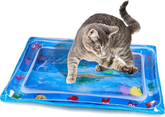 Extra-Thick Cat Water Mat with Protective Cover, Leak-Proof Interactive Water Sensory Play Bed for Indoor Cats & Kittens, 20x28 Inch, Summer Cooling Pet Pad