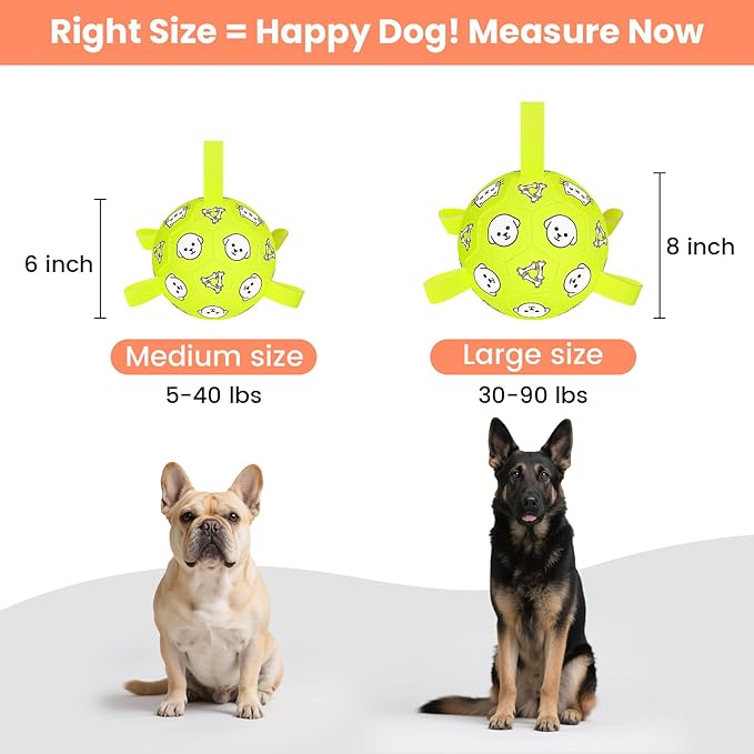 Dog Soccer Ball with Straps - Durable Jolly Ball for Dogs, Large Soccer Ball for Dogs, Dog Toys for Medium Dogs, for Pet Birthday, Outdoor Indoor Play Training Exercise
