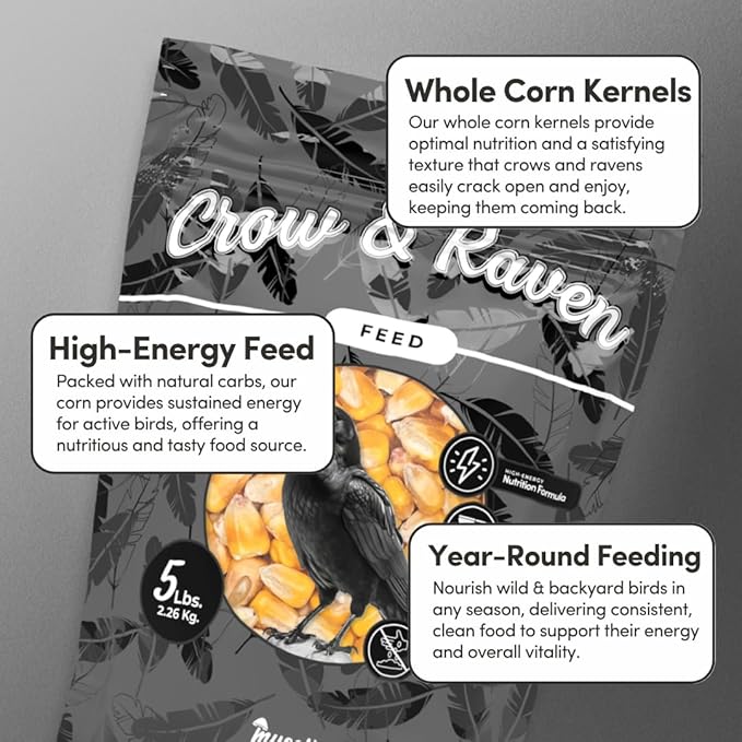 Mycelium Premium Crow Food | 5 LB Organic Corn for Crows, Ravens, & Wild Birds | High-Energy, No-Mess Bird Seed for Outdoor Feeders & Ground Feeding | Non-GMO, Made in USA