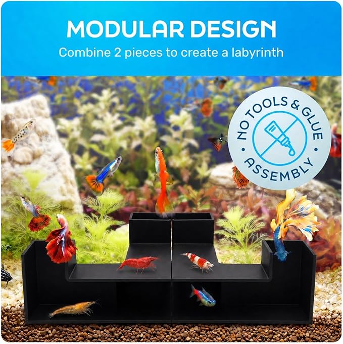 Aquarium Underground Tunnel 5", Dual-Entrance Fish Tank Cave & Aquarium Cave with Clear Viewing Window, ABS Shrimp Hideout, Substrate Buried Decor for Betta, Loaches, Corydoras, Black