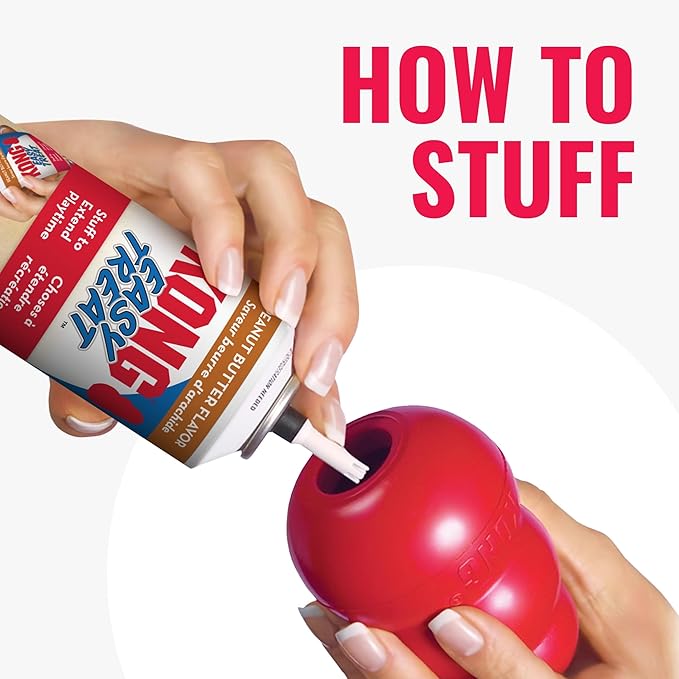 KONG Classic Stuffable Dog Toy Easy Treat Peanut Butter Spray - Fetch & Chew Toy for Dogs - with Dog Toy Filler Treat - for Hours of Fun & Enrichment - 8 oz - for Large Dogs