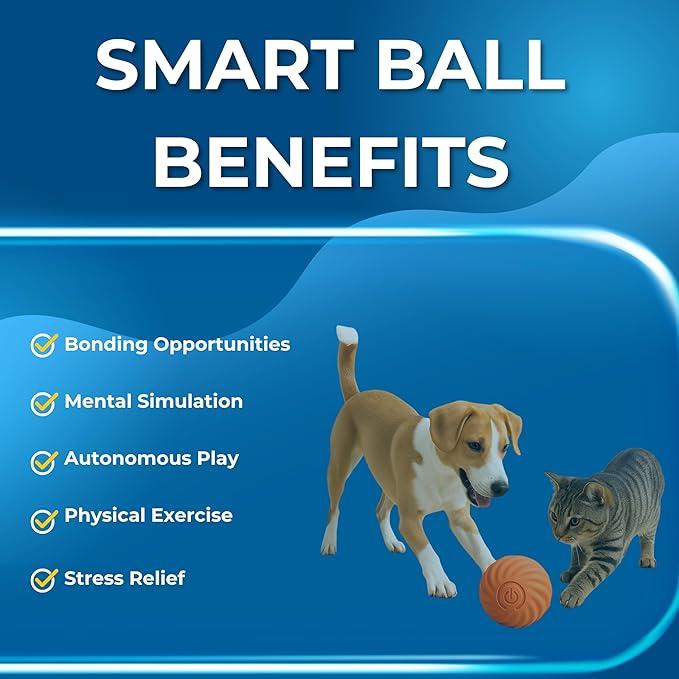 Interactive Pet Toy Ball - Smart Rolling Ball for Dogs & Cats, Moving Vibrating Electric Dog Ball Toy, Perfect for Small Pets, Puppy Toys for Enrichment and Fun, 2.6 Inch Diameter, Orange