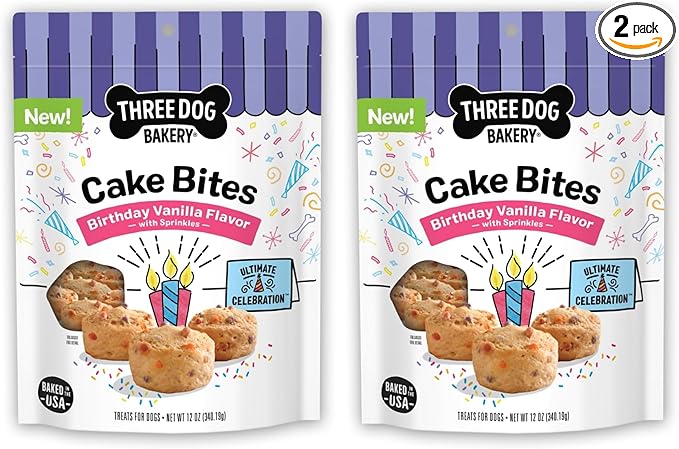 Three Dog Bakery Ultimate Celebration Cake Bites,Soft-Baked Dog Treats and Cookies with Real Ingredients,12 oz,(Pack of 2)