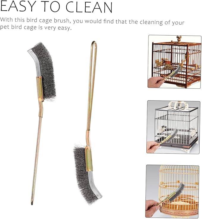 2pcs Copper Pet Cage Cleaning Brush Handle Bird Cage Brush for Easy Cleaning of Parrot and Bird Wire and Copper Material for Sturdy Use