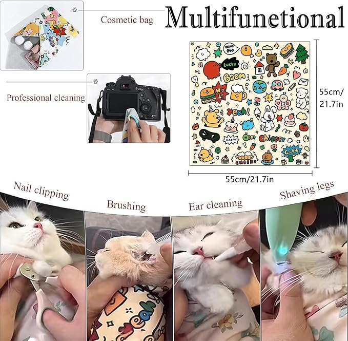 Cat Grooming Wrap-Cat Wrap for Cutting Nails, Cat Restraint for Nail Clipping, 21.5 Inch Cat Grooming Wrap, Velcro Fabric for Cats, Cat Burrito Wrap,for Clip Nails, Clean Ears (C,L(Within 11.1lbs))