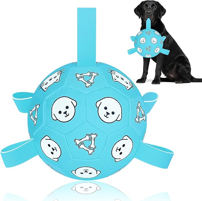 Dog Toy Soccer Ball with Grab Tabs, Durable Dog Soccer Ball, Dog Birthday Toys for Medium & Large Dogs, 8 Inch
