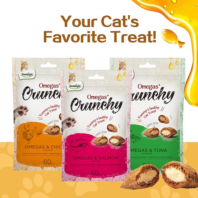 Faywell Omegas Crunchy Cat Chew Treat, Vitamins & Minerals Enriched, Kitty Snack 60g (60g X 3, Salmon Tuna Chicken)