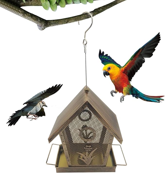 Metal Bird Feeder,Weatherproof Metal Large,Outdoor Small Bird Feeder with Buckle | for Backyard Deck Balcony Tree Yard Bluebird Finch Birding Feeding