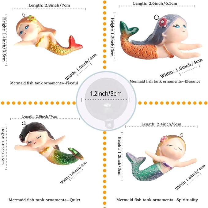 Floating Mermaid Fish Tank Decor, Cartoon Aquarium Decorations for Aquatic Pets to Play Resin Aquarium Ornaments Suitable for All Kinds of Fish Tank