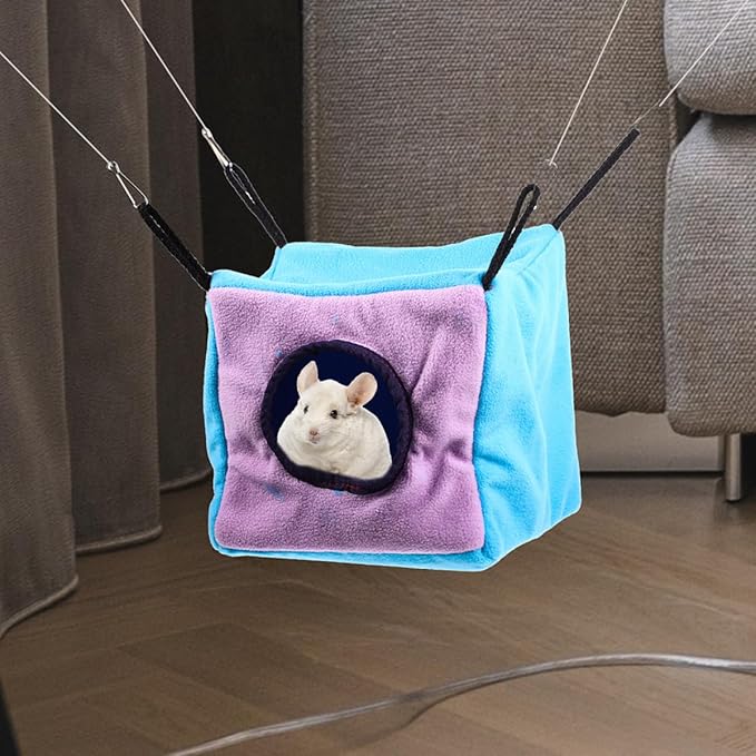 Beaupretty Small Animal Double-Layer Hanging Cube Hammock Cage with Cotton Bed, Warm Hideout for Hamsters, Squirrels, Sugar Gliders, and Birds, Cage Accessory for Small Pets