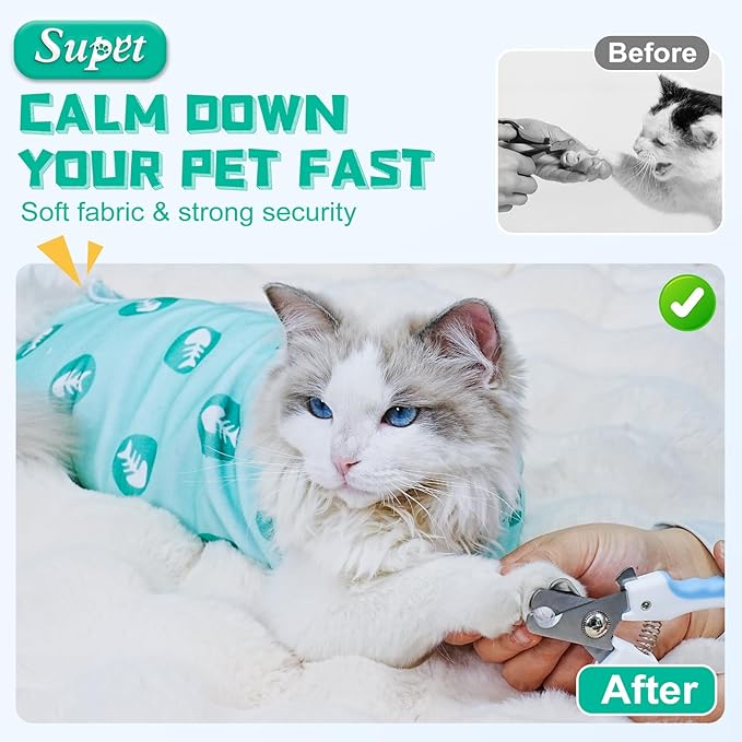 Supet Cat Wrap for Cutting Nails, 2025 Self-Adherent Cat Grooming Wrap, Anti-Escape Calming Swaddle for Medicine, Nail Clipping, Teeth Brushing, Ear Cleaning