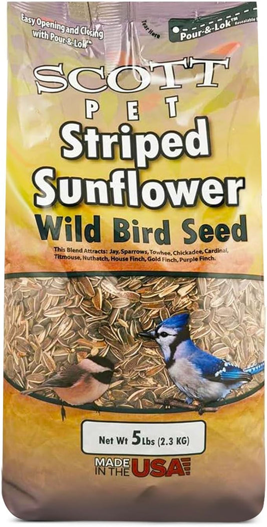 Scott Pet Wild Bird Seed, Striped Sunflower Seeds, 5 lbs Bag, Feed, Great Source of Energy, Food for Outside Wild Birds