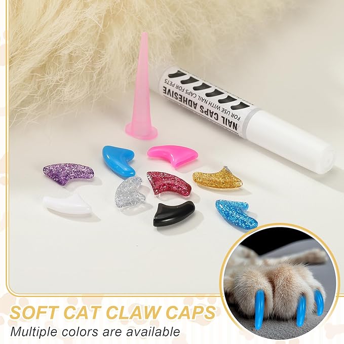 Cat Nail Caps, Cat Claw Covers with Adhesive Glue and Applicators, Kitten Claw Caps Soft Paws, (40 Pcs, S, Rose Red), Intended for Pet Tips/Nail Covers/Control Paws