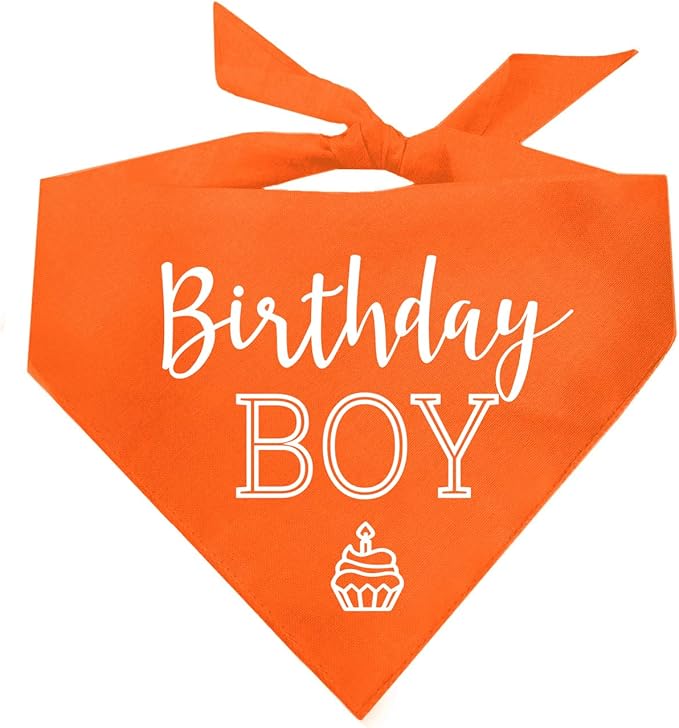 Birthday Boy with Cupcake Dog Bandana | 100% Cotton | Made in USA | Birthday | Pawty | Party Theme | Celebration Supplies | Photoshoot | Orange, One Size (214)