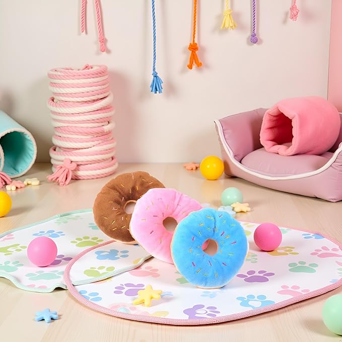 Multicolour Pet Toy Donut-Shape Squeaky Squeaker Puppy Dog Pet Cat Kitten Sound Chews Toy Random Color Sturdy and Practical Simple and Sophisticated Design Pet Supplies