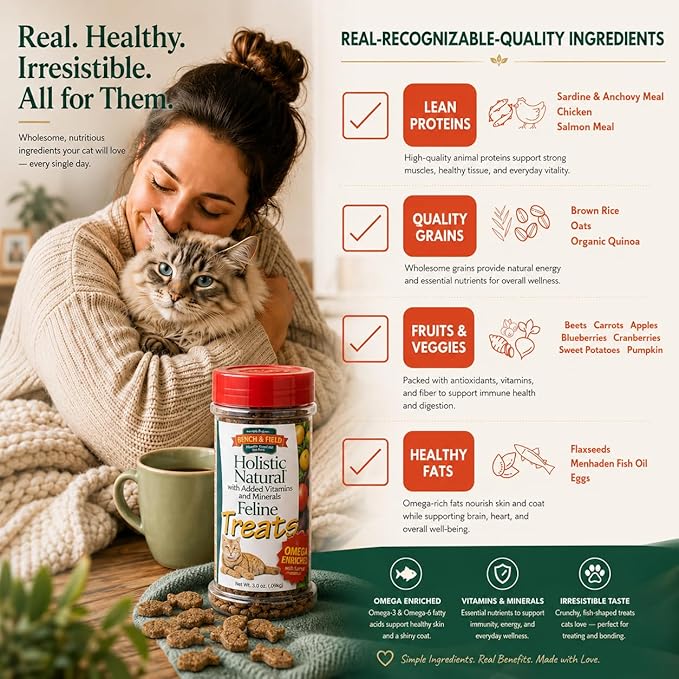 Bench & Field Holistic Natural Healthy Kitty Cat Treats | Crunchy Fish-Shaped Bites | Delicious Seafood Flavored Snack, 3-Ounce Bottle