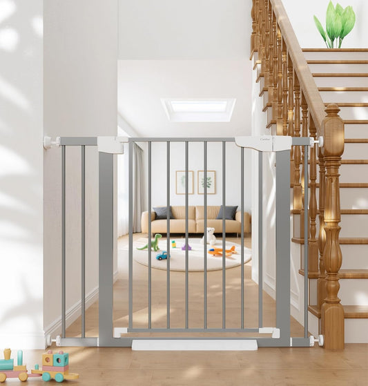 Cumbor 29.7"-40.6" Baby Gate for Stairs, Mom's Choice Awards Winner-Dog Gates for Doorways, Pressure Mounted Auto-Close Pet Gates for Dogs Indoor, Safety Child Gate with Easy Walk Thru Door, Gray