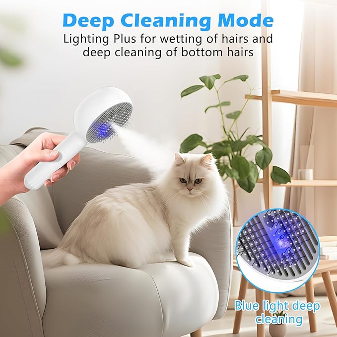 4 in 1 Cat Steam Brush for Shedding, Pet Grooming Brush with Self-Cleaning & Anti-Static, Massage Comb for Long and Short Haired Cats/Dogs, Gray
