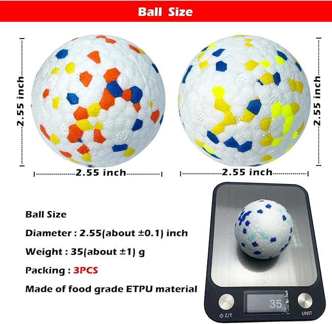 3Pack Dog Ball Toys Indestructible Dog Ball Float On Water Fetch Bouncy Durable Solid Rubber Ball for Puppy Small and Medium Dogs Playing Toys (3Pcs-2.55'')