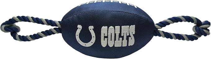 Pets First NFL Indianapolis Colts Football Dog Toy, Tough Quality Nylon Materials, Strong Pull Ropes, Inner Squeaker, NFL Team Color