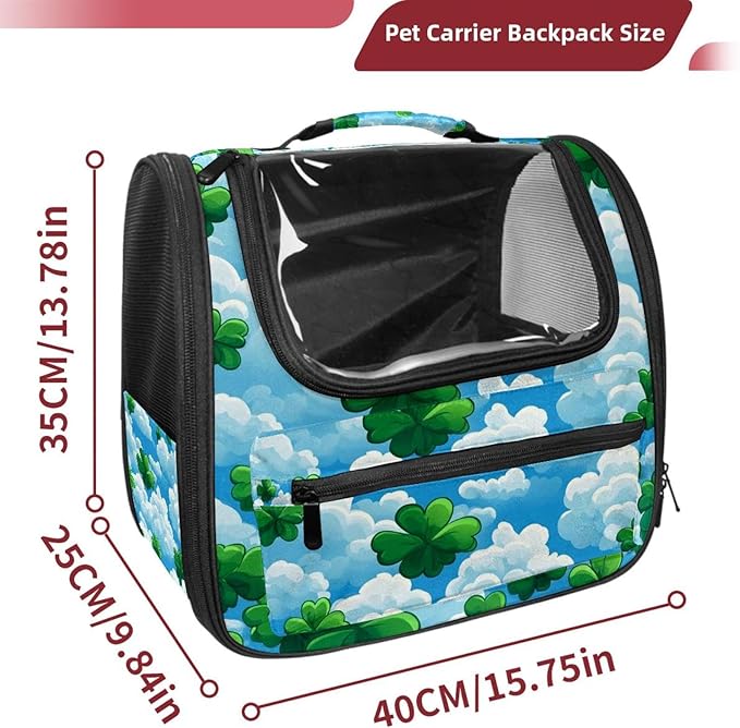 _Clover Leaves (1) Transparent Pet Carrier for Travel Hiking for Kitty Small Dog