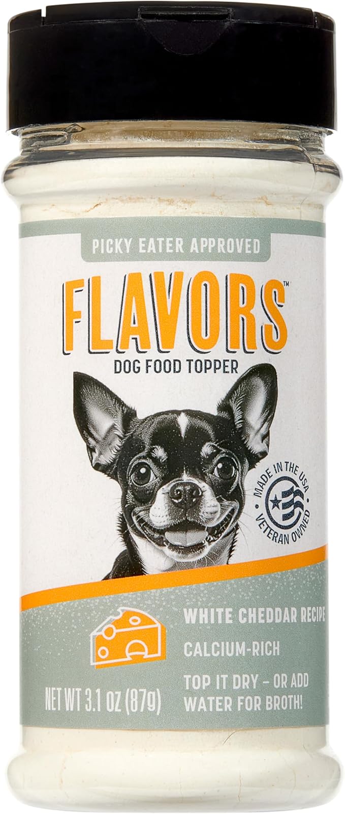 BEAUMONT BASICS Flavors Food Topper for Dogs, Delicious Seasoning for Dog Food, Natural, Grain-Free Kibble Seasoning and Treat Mix for Picky Dogs and Puppies, White Cheddar Recipe, 3.1-Ounce