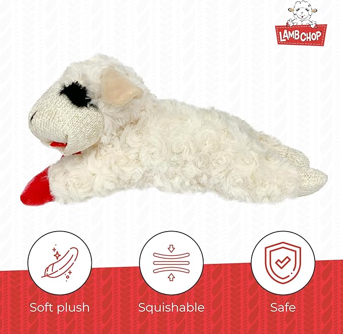 Multipet Lamb Chop Dog Plush Toy - Squeaky Toy for Small & Medium Dogs - Extra Soft Plush - Stuffed Animal for Cuddling & Playing 10" Cream, 5 Squeakers (Pack of 3)