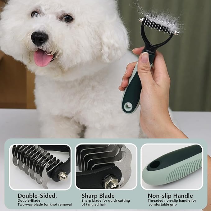Grooming Brush Kit - 8 Pcs for Shedding & Matted Fur, Self-Cleaning with Flea Comb, Includes Indoor Microbrush, Cat Toothbrush Collapsible Dog Bowls for Travel