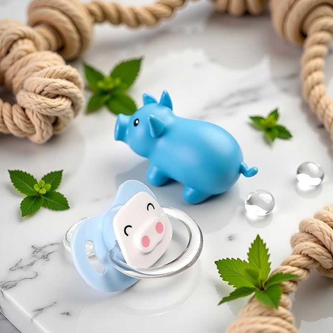 Pet Silicone Calming Pacifier, Dog Pacifiers for Small Dogs, Kitten Pacifiers, Puppy Teething Toys and Cat Chew Toys, Essential Pet Supplies, Puppy Essentials and Kitten Supplies (Blue Pig)