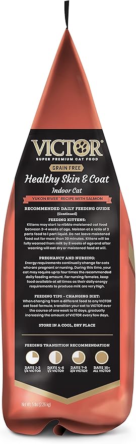 VICTOR Super Premium Cat Food – Grain Free Healthy Skin & Coat - Dry Kibble for Indoor Cats – High Protein - 38% Protein, 18% Fat - Made with Salmon and Fish Meal – All Breeds & All Life Stages, 5lb