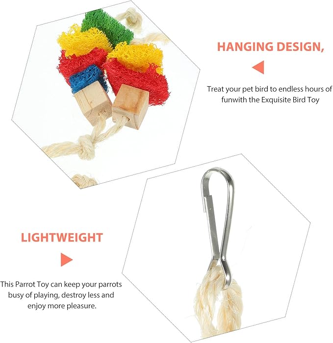 Natural Parrot Chewing with Blocks and Loofah Rope Hanging Bird Cage Accessory for Parrots and Birds Fun Bite to Reduce Boredom and Keep Pets Engaged