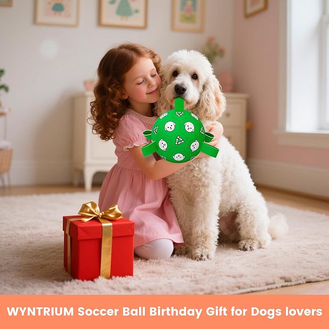 Dog Soccer Ball with Straps - Durable Jolly Ball for Dogs, Large Soccer Ball for Dogs, Dog Toys for Medium Dogs, for Pet Birthday, Outdoor Indoor Play Training Exercise