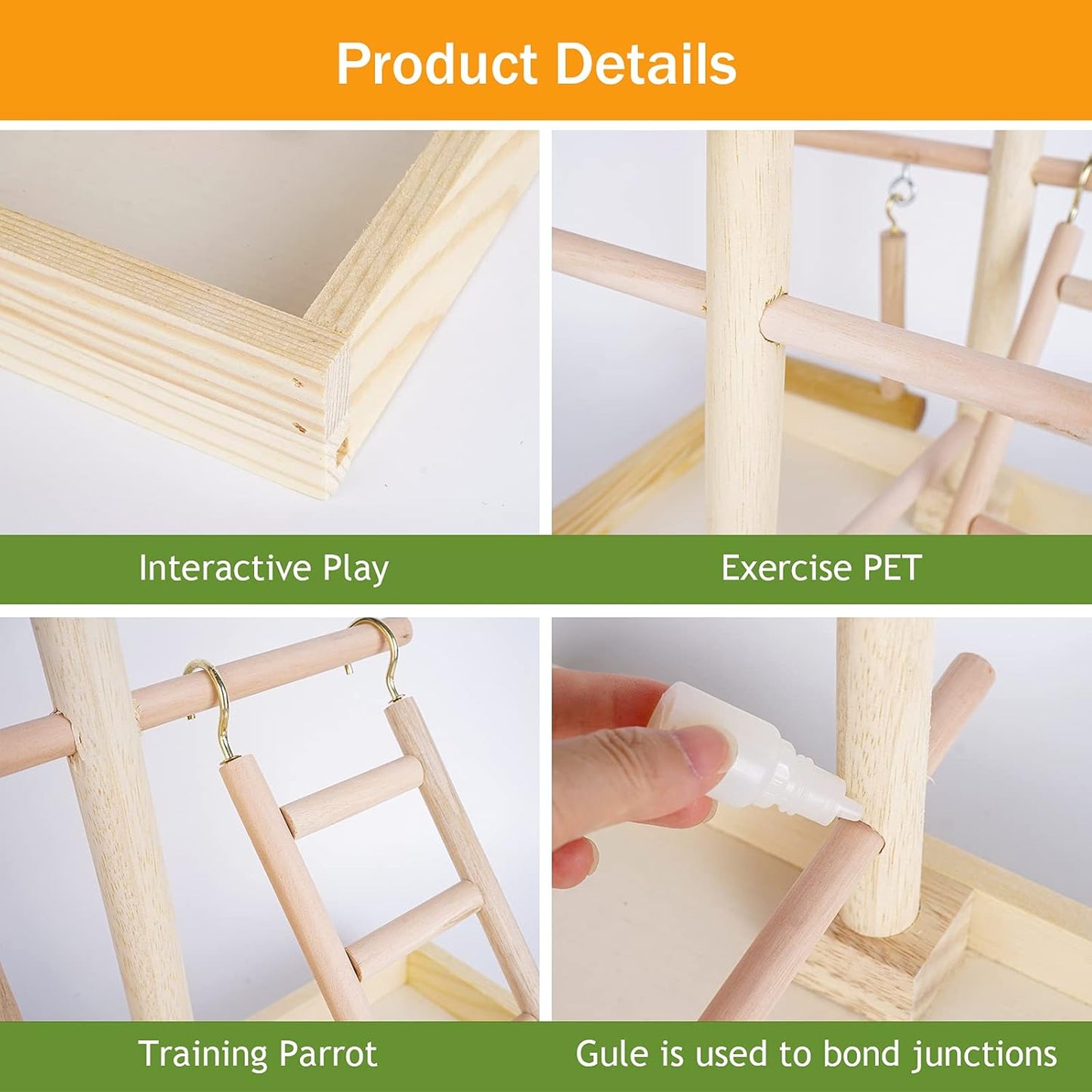 Budgie Perch Nature Wood Stand, Parrot Climbing Ladder Swing Chew Toy, Small Tabletop Bird Cage Play Gyms Playground for Parrots, Macaws, Love Birds, Finches, African Grey, Budgies
