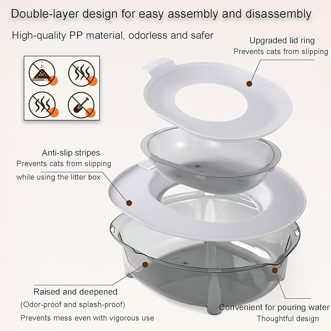 Cat Toilet Training Kit Portable Litter Box Flushable Design Odor Control Anti-Splash Large Thickened PP Material, 15.75 x 14.37 x 4.92 Inch (Yellow)