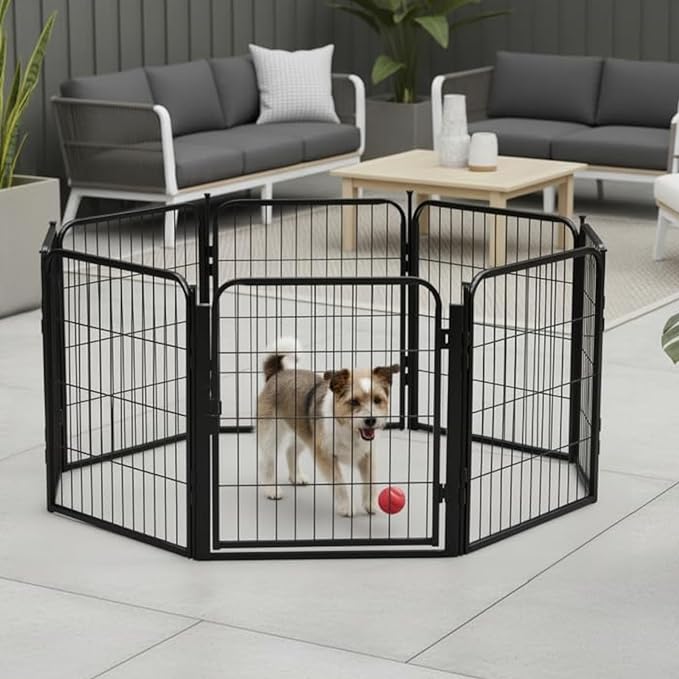 Dog Playpen w/Carrying Case for Indoor or Outdoor Use – 24 Inch, 24 Black Panels - Portable Metal Exercise Pen for Small Dogs & Puppies - Pet Fence Kennel Crate for House, RV, or Travel