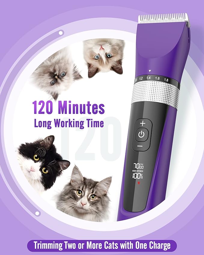 oneisall Cat Clippers for Matted Hair, 5-Speed Low Noise Cat Grooming Kit with 6-in-1 Adjustable Blade, Waterproof Cat Trimmer for Long Hair, Cat Shaver with Guard Combs for Dogs Cats Animals