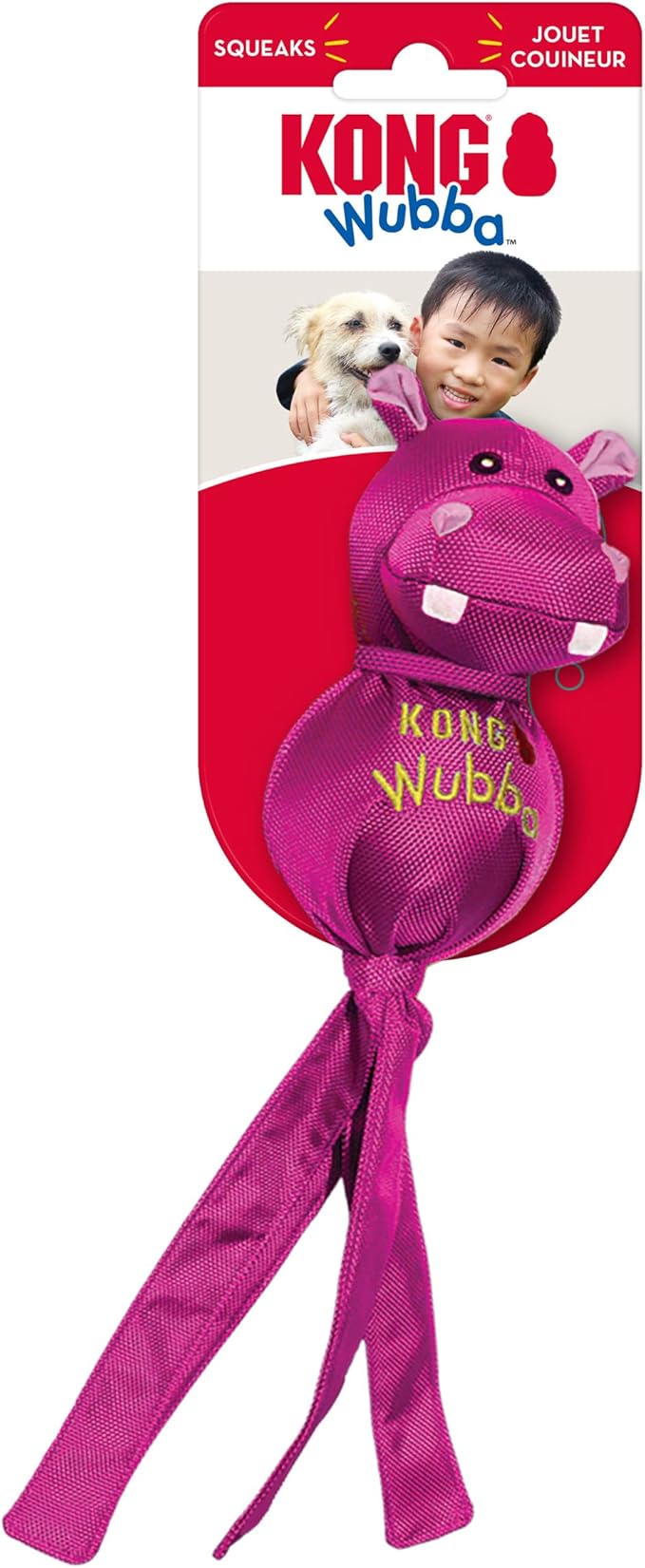 KONG Wubba Friends Ballistic Dog Toy - Durable Interactive Squeaky Toy, Assorted Colors/Animals, Fetch & Tug-of-War (Small)